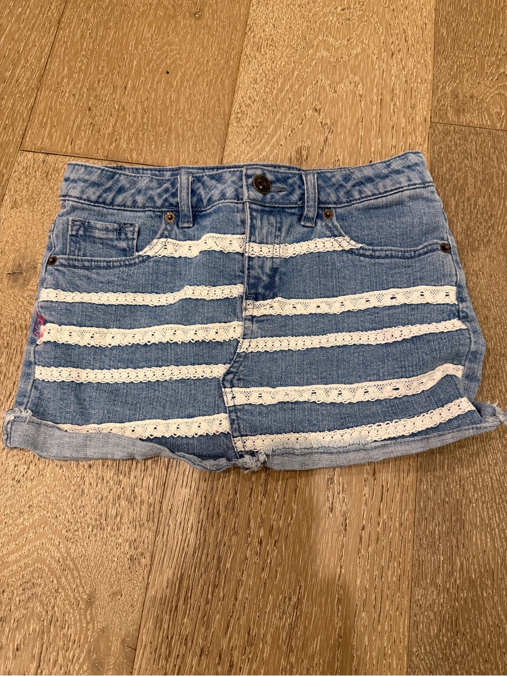 Girls Lucky Brand Mini Skirt Denim Jean Lace Ruffle Size 8-10